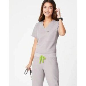 FIGS Zamora Womens Scrub Top Jogger Pants Set Slate Grey Neon Green Size XXL